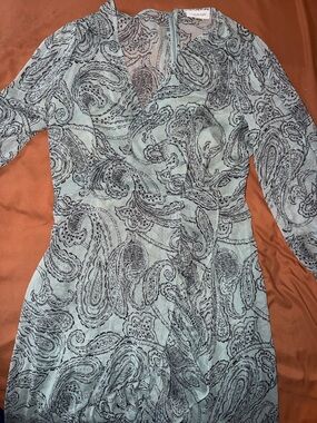 Calvin Klein Mint and Black Paisley Blouse
